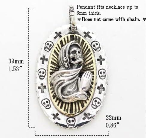 COSUMOSU Men's Sterling Silver Mexican Sugar Skull Santa Muerte Skull Pendant in Saudi Arabia