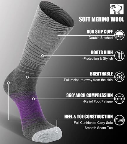 FITRELL 4 Pack Women's Merino Wool Hiking Socks Wicking Cushioned Warm Thermal Walking Boot Crew Socks in Saudi Arabia