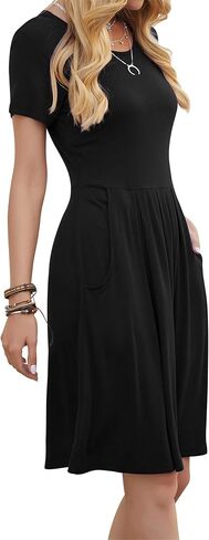 DouBCQ Women's Casual Flowy Pleated Loose Dresses with Pockets in Kuwait