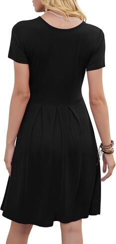 DouBCQ Women's Casual Flowy Pleated Loose Dresses with Pockets in Kuwait