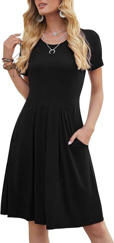 DouBCQ Women's Casual Flowy Pleated Loose Dresses with Pockets in Kuwait