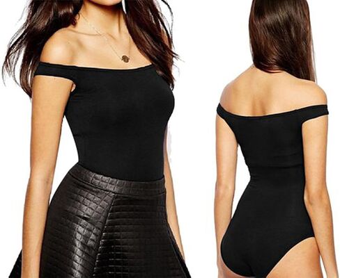 GirlsWalk Women's Plain Plus Size Off Shoulder Stretchy Bodysuit Leotard Top in Saudi Arabia