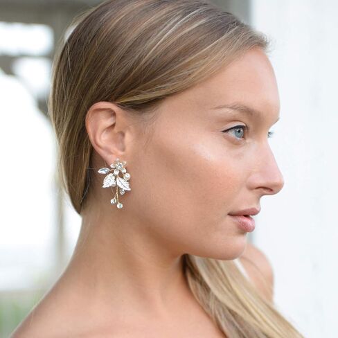 Mariell Light Silvery-Gold Bridal and Wedding Dangle Earrings, Organic Floral Motif, Perfect Flower Earring for Brides, Prom, Homecoming, Bridesmaids in Saudi Arabia