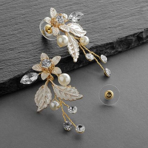 Mariell Light Silvery-Gold Bridal and Wedding Dangle Earrings, Organic Floral Motif, Perfect Flower Earring for Brides, Prom, Homecoming, Bridesmaids in Saudi Arabia