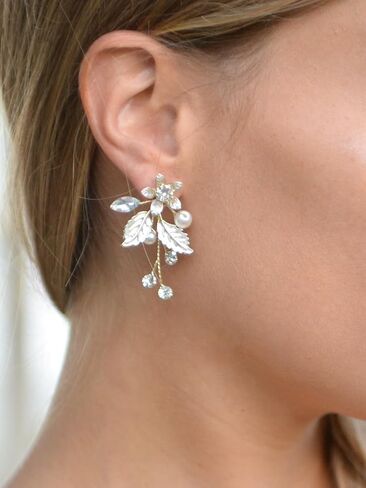 Mariell Light Silvery-Gold Bridal and Wedding Dangle Earrings, Organic Floral Motif, Perfect Flower Earring for Brides, Prom, Homecoming, Bridesmaids in Saudi Arabia