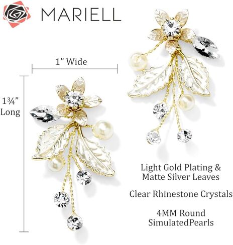 Mariell Light Silvery-Gold Bridal and Wedding Dangle Earrings, Organic Floral Motif, Perfect Flower Earring for Brides, Prom, Homecoming, Bridesmaids in Saudi Arabia
