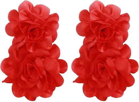Aksod Large Flower Statement Earrings Red Fabric Flower Earrings Stud Oversized Exaggerated Dangle Earrings Jewelry for Women and Girls in Kuwait