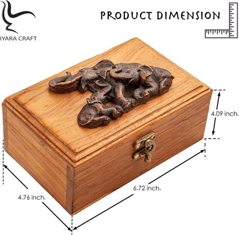 IYARA CRAFT Box made of real teak, used for storing jewelry or gemstones, earrings, rings, necklaces suitable for women. Or buy as a gift Or use for decorating a vintage style house Natural and unique in Kuwait