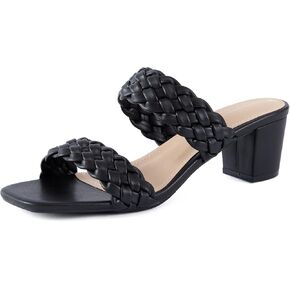 N.N.G Women Heels Sandals Braided Block Nude Summer Chunky Square Leather Woven Comfort Strappy Dress Casual Pumps Mules