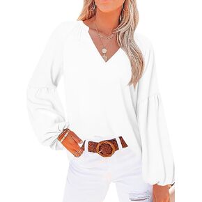 XUZHU Women's Casual Tunic Tops V Neck Fall Winter Blouse Long Sleeve Loose Fit Tee Shirts
