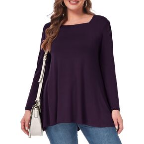 OVERWORETY Womens Plus Size T-Shirt Square Neck Puff Sleeve Loose Casual Tunic Tops