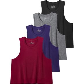 Star Vibe High Neck Flowy Crop Tank for Women Yoga Cropped Tank Tops Basic Sleeveless Athletic Workout Undershirt 4 Pack