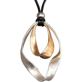 AZORA Handmade Bronze Color Multiple Ring Pendant Necklace Boho Style Long Leather Rope Sweater Necklace for Women in Kuwait