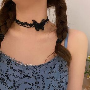 White Gothic Lace Butterfly Chain Collar Necklace Lace Pattern Choker Necklace Elegant Pure Beautiful Bride Wedding Accessories Vintage Neck Jewelry for Women and Girls in Saudi Arabia