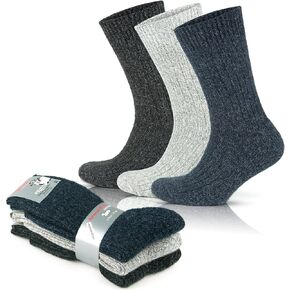 GoWith 3 Pairs Men's Thick Merino Wool Socks, Warm Cozy Winter Crew Socks, Thermal Full-Terry Fuzzy Knit Socks