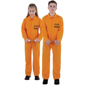 Party Expert Prisoner Costume for Kids, Orange Inmate Jumpsuit Jailbird Outfit for Halloween in Kuwait