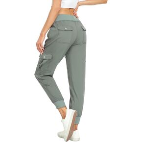 MISS MOLY Women's Hiking Cargo Pants Joggers Lightweight Quick Dry Casual Sweatpants Elastic Waist Button Pockets