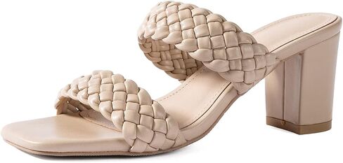 N.N.G Women Heels Sandals Braided Block Nude Summer Chunky Square Leather Woven Comfort Strappy Dress Casual Pumps Mules in Kuwait