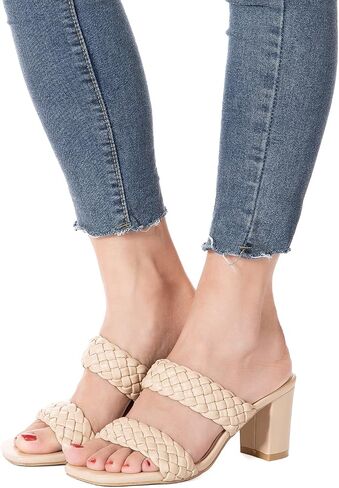 N.N.G Women Heels Sandals Braided Block Nude Summer Chunky Square Leather Woven Comfort Strappy Dress Casual Pumps Mules in Kuwait