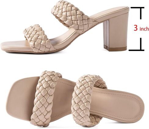 N.N.G Women Heels Sandals Braided Block Nude Summer Chunky Square Leather Woven Comfort Strappy Dress Casual Pumps Mules in Kuwait