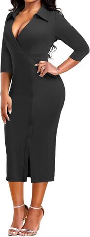 فستان MOJICK الكلاسيكي للنساء فساتين Bodycon Peplum Pencil وحفلات الكوكتيل in Kuwait