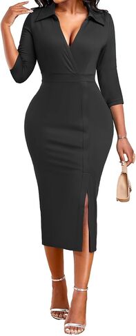 فستان MOJICK الكلاسيكي للنساء فساتين Bodycon Peplum Pencil وحفلات الكوكتيل in Kuwait