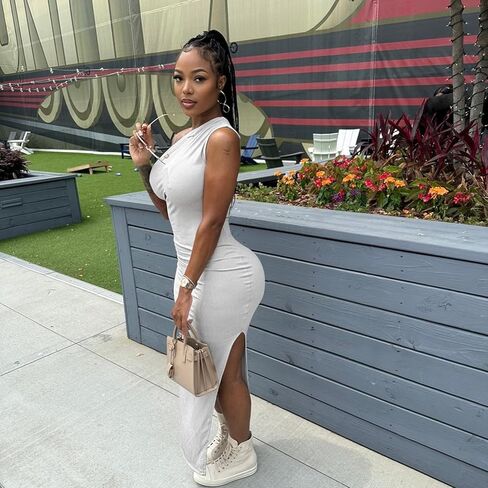 فستان نسائي بكتف واحد مثير بدون أكمام صيفي بفتحة جانبية مضلعة وحفلات الكوكتيل وحفلات النادي ماكسي in Kuwait