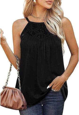 BBcoch الدانتيل تانك القمم للنساء الرسن الرقبة أكمام بروتيل قمصان الدانتيل ستيتشينغ تونك القمم فضفاضة تناسب in Kuwait