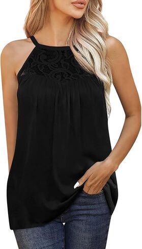 BBcoch الدانتيل تانك القمم للنساء الرسن الرقبة أكمام بروتيل قمصان الدانتيل ستيتشينغ تونك القمم فضفاضة تناسب in Kuwait