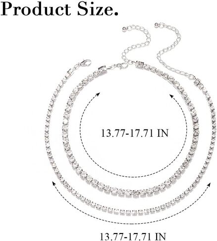 JONKY الطبقات حجر الراين المختنق قلادة فضية التنس القلائد الكريستال سلسلة العنق سباركلي الرقبة مجوهرات للنساء والفتيات in Kuwait