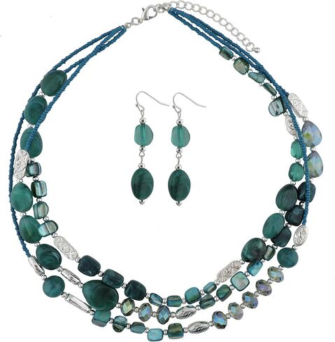Coiris 3 Multi Layer Shell Glass Beaded Fashion Necklace for Women 21" in Kuwait