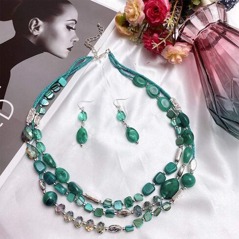 Coiris 3 Multi Layer Shell Glass Beaded Fashion Necklace for Women 21" in Kuwait