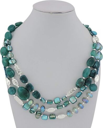 Coiris 3 Multi Layer Shell Glass Beaded Fashion Necklace for Women 21" in Kuwait