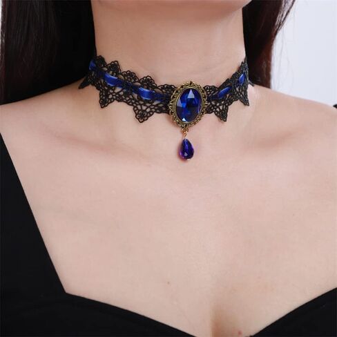 Sither Women Halloween Choker Necklace Crystal Pendant Black Lace Gothic Necklace for Halloween Punk Costume Party Vampire Choker for Gift in Kuwait