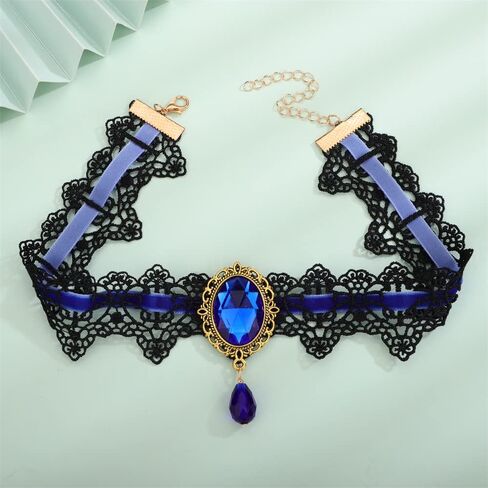 Sither Women Halloween Choker Necklace Crystal Pendant Black Lace Gothic Necklace for Halloween Punk Costume Party Vampire Choker for Gift in Kuwait