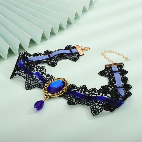 Sither Women Halloween Choker Necklace Crystal Pendant Black Lace Gothic Necklace for Halloween Punk Costume Party Vampire Choker for Gift in Kuwait