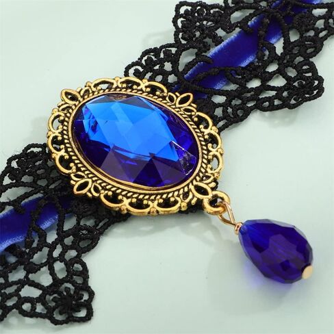 Sither Women Halloween Choker Necklace Crystal Pendant Black Lace Gothic Necklace for Halloween Punk Costume Party Vampire Choker for Gift in Kuwait