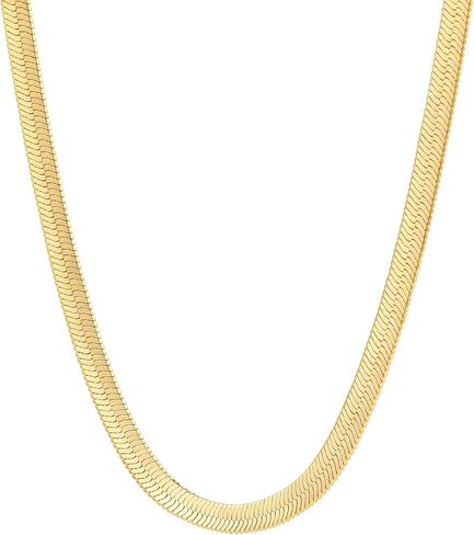 فيوسيم قلادة ذهبية متعرجة للنساء، سلسلة ثعبان مسطحة مطلية بالذهب عيار 14 قيراط للنساء، قلادة شوكر ذهبية للنساء، عرض 5 ملم وطول 18 انش، معدن عالي اللمعان in Kuwait
