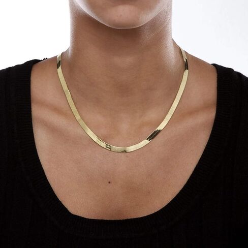 فيوسيم قلادة ذهبية متعرجة للنساء، سلسلة ثعبان مسطحة مطلية بالذهب عيار 14 قيراط للنساء، قلادة شوكر ذهبية للنساء، عرض 5 ملم وطول 18 انش، معدن عالي اللمعان in Kuwait