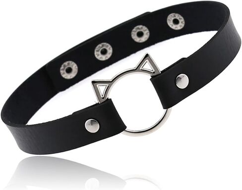 ايثون طوق ضيق قابل للتعديل من الجلد الناعم من البولي يوريثان بتصميم قطة بانك للنساء والفتيات، مصنوع من الجلد المعدني، خليط معدني, جلد معدني, خليط معدني in Kuwait