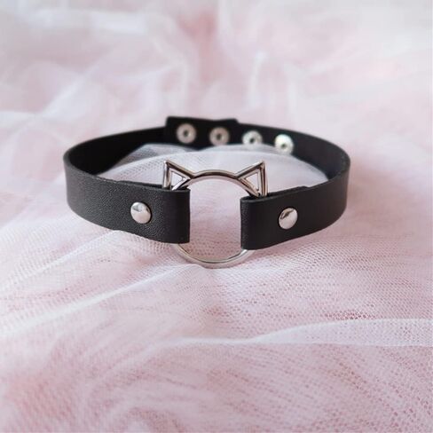 ايثون طوق ضيق قابل للتعديل من الجلد الناعم من البولي يوريثان بتصميم قطة بانك للنساء والفتيات، مصنوع من الجلد المعدني، خليط معدني, جلد معدني, خليط معدني in Kuwait