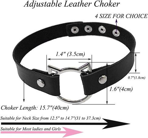 ايثون طوق ضيق قابل للتعديل من الجلد الناعم من البولي يوريثان بتصميم قطة بانك للنساء والفتيات، مصنوع من الجلد المعدني، خليط معدني, جلد معدني, خليط معدني in Kuwait