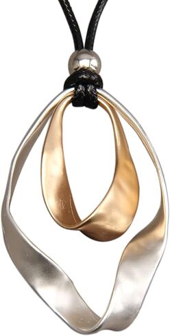 AZORA Handmade Bronze Color Multiple Ring Pendant Necklace Boho Style Long Leather Rope Sweater Necklace for Women in Kuwait