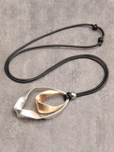 AZORA Handmade Bronze Color Multiple Ring Pendant Necklace Boho Style Long Leather Rope Sweater Necklace for Women in Kuwait