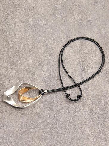 AZORA Handmade Bronze Color Multiple Ring Pendant Necklace Boho Style Long Leather Rope Sweater Necklace for Women in Kuwait