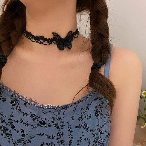 White Gothic Lace Butterfly Chain Collar Necklace Lace Pattern Choker Necklace Elegant Pure Beautiful Bride Wedding Accessories Vintage Neck Jewelry for Women and Girls in Saudi Arabia