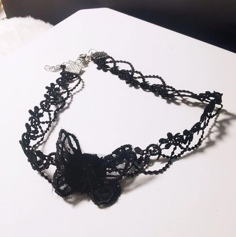 White Gothic Lace Butterfly Chain Collar Necklace Lace Pattern Choker Necklace Elegant Pure Beautiful Bride Wedding Accessories Vintage Neck Jewelry for Women and Girls in Saudi Arabia