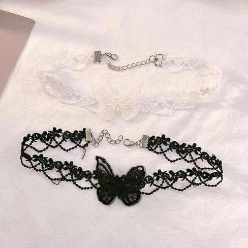 White Gothic Lace Butterfly Chain Collar Necklace Lace Pattern Choker Necklace Elegant Pure Beautiful Bride Wedding Accessories Vintage Neck Jewelry for Women and Girls in Saudi Arabia