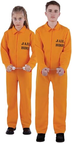 Party Expert Prisoner Costume for Kids, Orange Inmate Jumpsuit Jailbird Outfit for Halloween in Kuwait