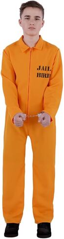 Party Expert Prisoner Costume for Kids, Orange Inmate Jumpsuit Jailbird Outfit for Halloween in Kuwait